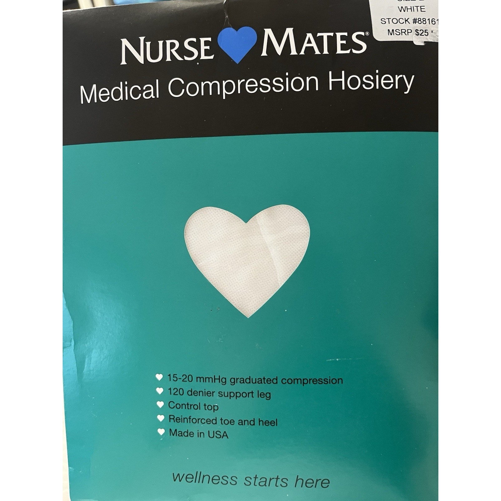Nurse Mates Medical Compression Pantyhose White- 15-20mmhg - 881612 Size E -New